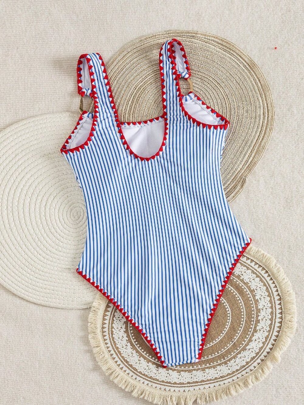 Blue And White Elegant Women's And Striped One Piece Swimsuit - Picture 5 of 8